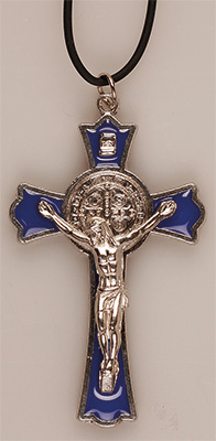 Crucifix 1227/BL Benedict Blue with Cord