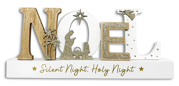 Ornament 89072 Noel Wood Glitter