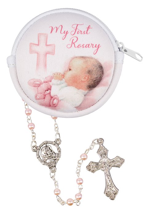 Rosary Imitation Pearl Baby Pink/Purse (61192)
