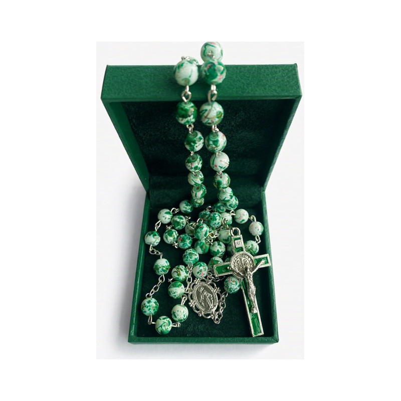 Rosary 474/11 Green/White Round Beads