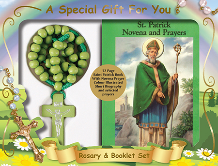 Wood Cord Rosary/Green/St. Patrick Book (60685)