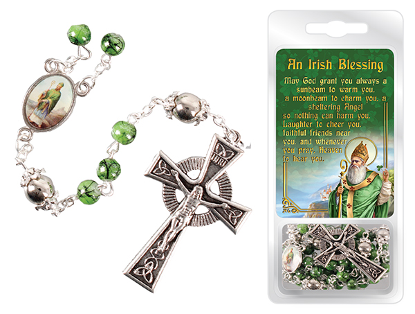 Rosary Glass Marble Effect & Card Set/St. Patrick (60521)