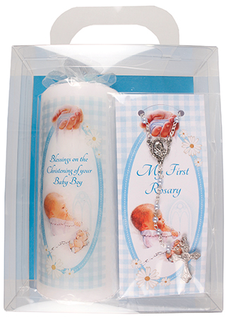 Candle 86508 Baby Boy with Rosary