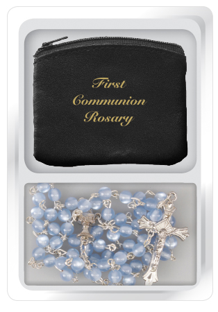 Rosary Communion Set C61850 Blue Pearlised Acrylic