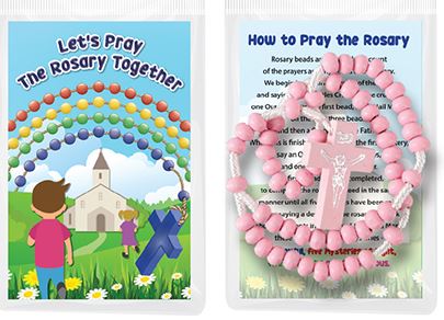 Rosary Wood Corded Pink (60166) with Prayer