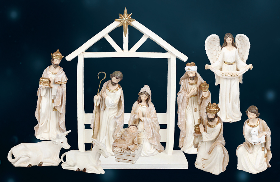 Nativity Set 89411 Resin White Finish 10 Figures 7"