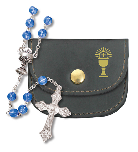 Communion Rosary C61630 Glass in Purse Blue