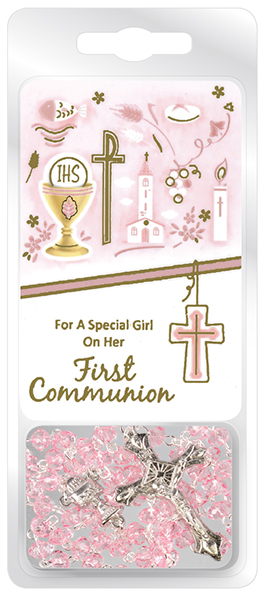 Communion Rosary C6088 Pink Acrylic Pink