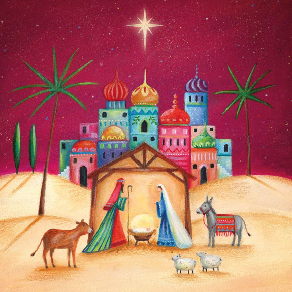 Card Chrisrmas BHEX159 Manger Pack of 8