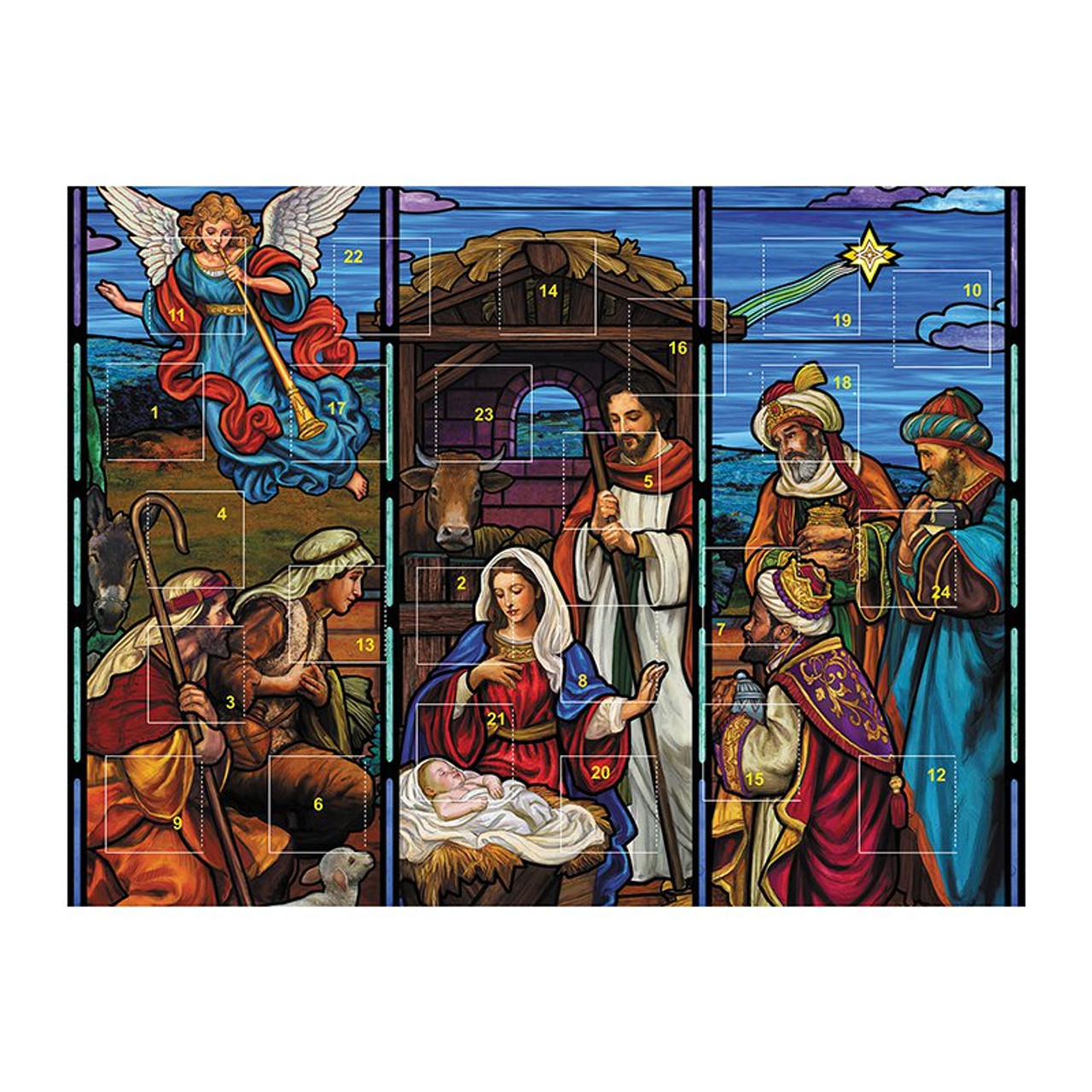Advent Calendar D3428 Stained Glass Nativity