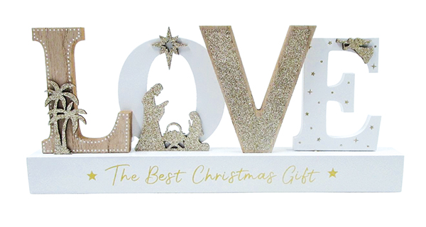 Ornament 89071 Love Wood Glitter