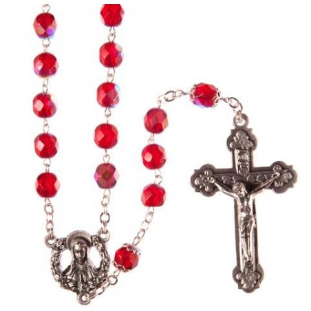 Rosary 256/6 Garnet Carved Glass