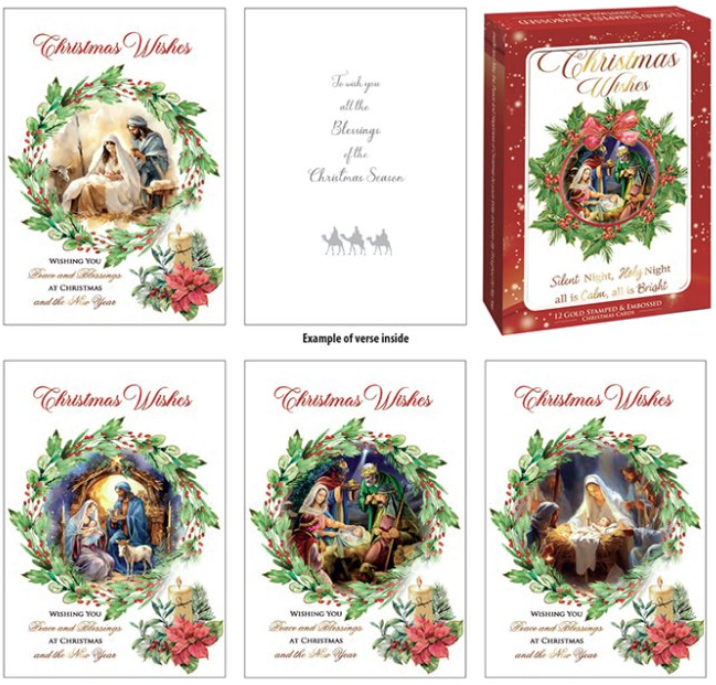 Card Christmas 92824 Christmas Wishes Gold Stamped 12/Box